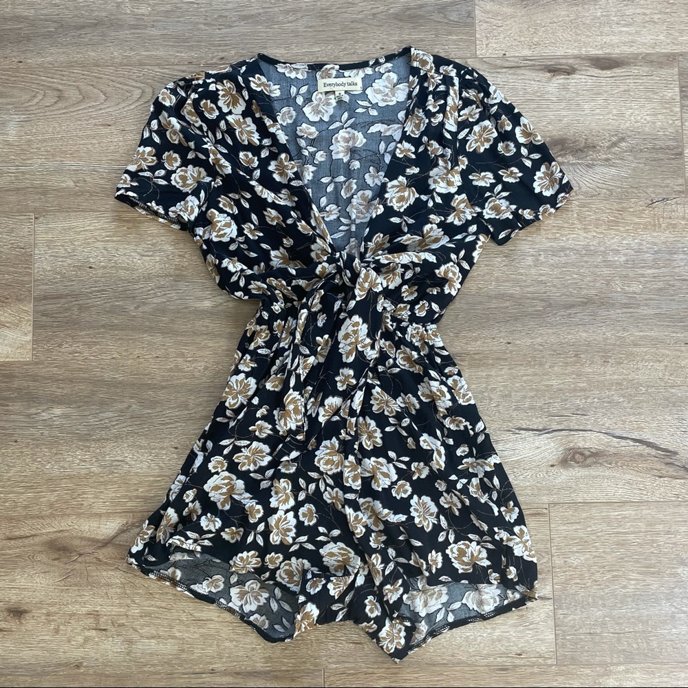 Black Floral Tie Up Romper